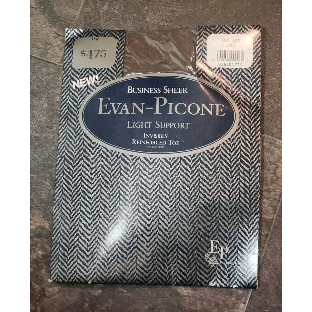 Vtg Evan-Picone Business Sheer, Reinforced Toe, Platinum Long 189. Made In USA